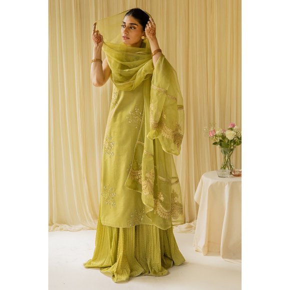 Punjabi Pakistani Gorgeous Green Outfit: Three-Piece Set! - Picture 3 of 6